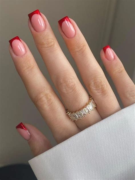 Red Tip Nails Square