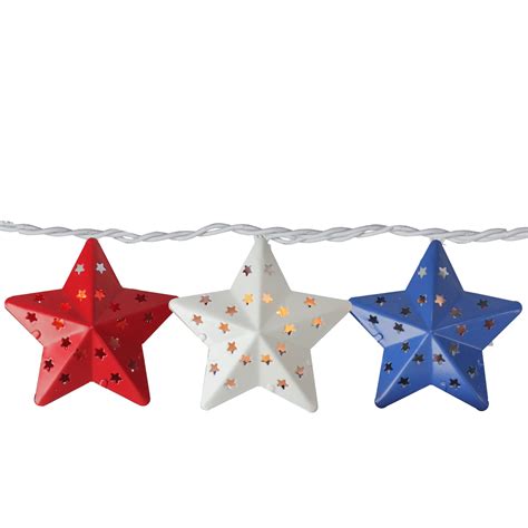 red white and blue star string lights