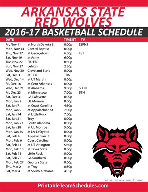 red wolves basketball schedule