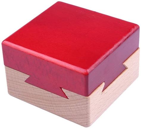 red wooden puzzle box
