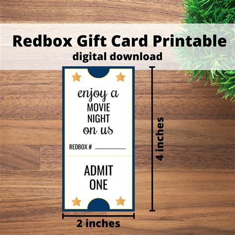 Printable Redbox Certificate Movie Night Gift Printable Etsy