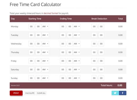 redcort time card calculator