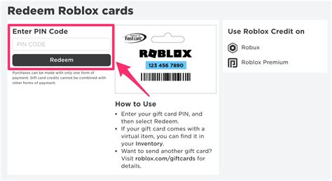 redeem roblox gift card numbers pin