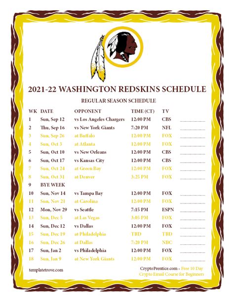 redskins schedule 2022 season