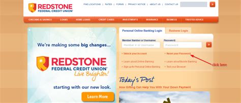 redstone federal credit union login- testing