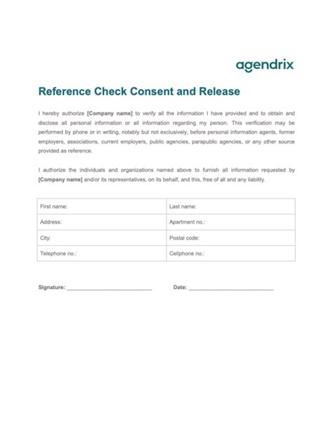 reference check consent form template