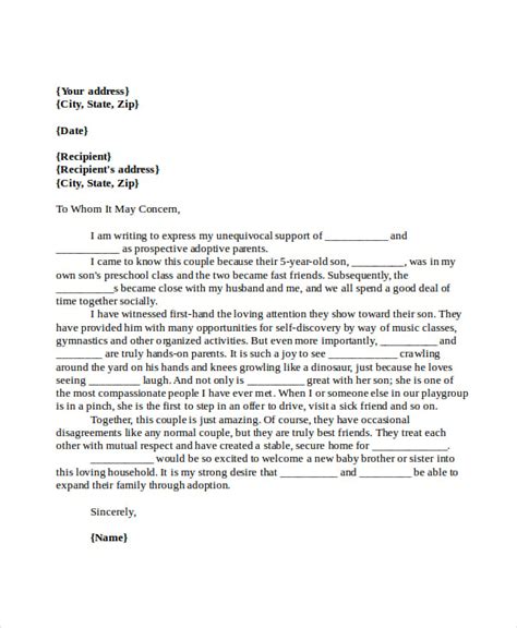 reference letter for adoptive parents
