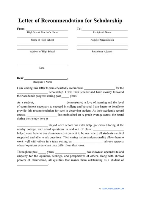 Reference Letter Scholarship Template