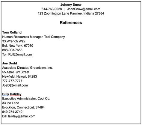 reference name example for job