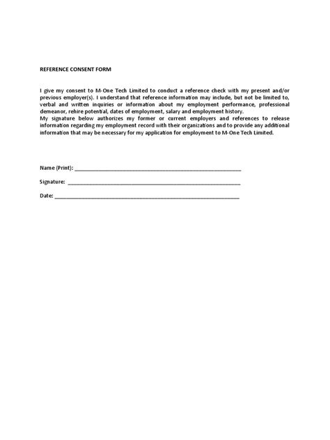 reference request consent form template