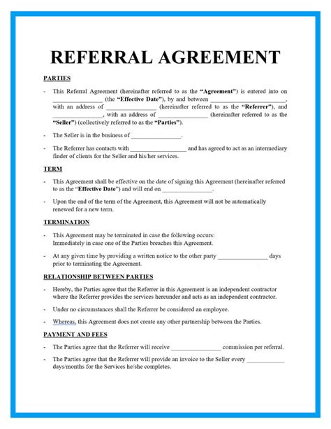 Sample Referral Fee Agreement Free Printable Documents