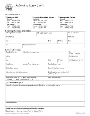 Mayo Clinic Referral Form Fill and Sign Printable Template Online