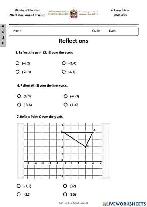 Reflection Notes Math Worksheet