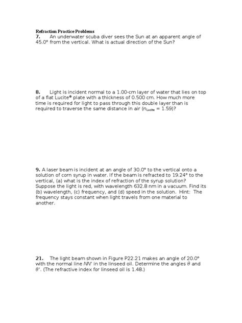 Refractive Index Practice Problems
