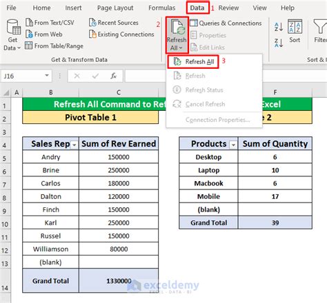 refresh pivot table in excel shortcut