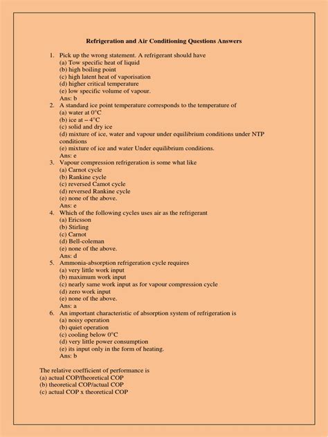 Refrigeration Air Conditioning Question And Answer