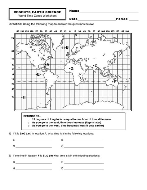 regents earth science world time zones worksheet answers