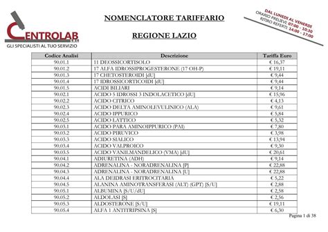 regione lazio tariffa prezzi 2023