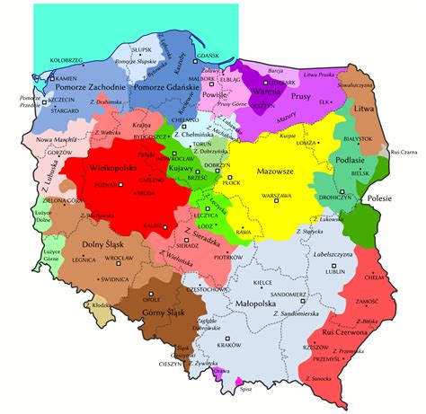 regiony polski na mapie