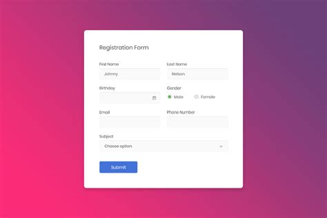 registration form in html css and bootstrap