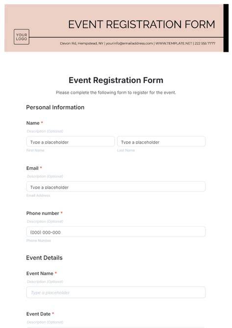 registration form template for event