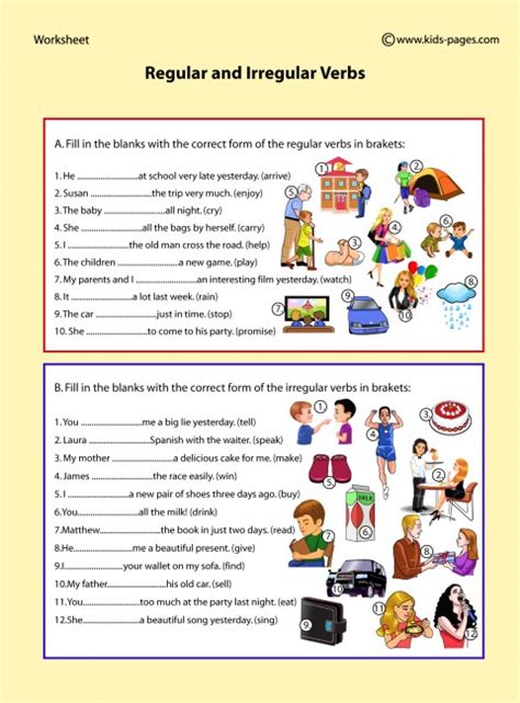 regular and irregular verbs list exercises