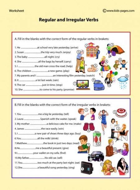 regular and irregular verbs worksheet with answers class 6