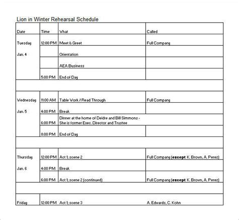 FREE 11+ Rehearsal Schedule Samples & Templates in PDF MS Word Excel