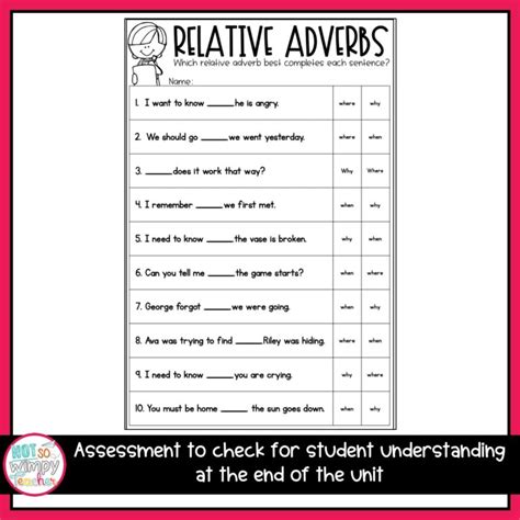 Relative Adverbs 4Th Grade Worksheet