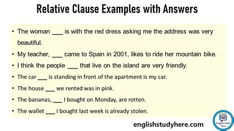 relative clause examples with answers