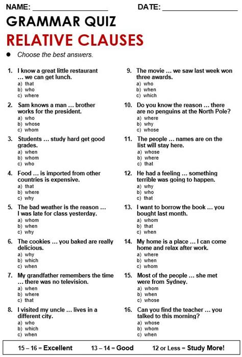 relative clause questions with answers pdf