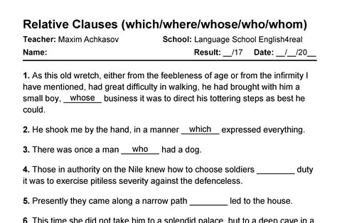 relative clauses exercises with answers for class 10
