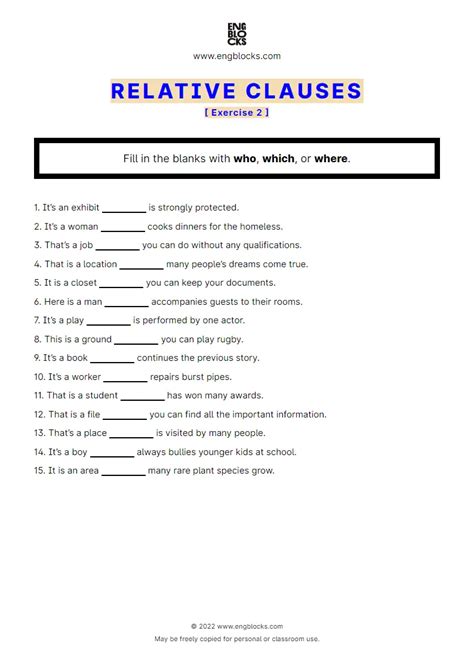 relative clauses exercises with answers for class 7