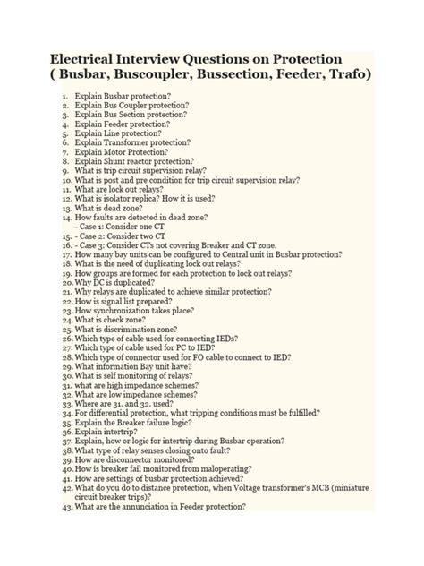 Relay Protection Engineer Interview Questions