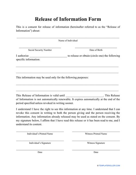Release Of Information Template Form Printable