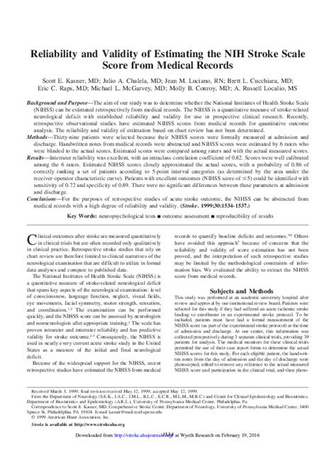 Reliability and Validity of NIH Stroke Scale