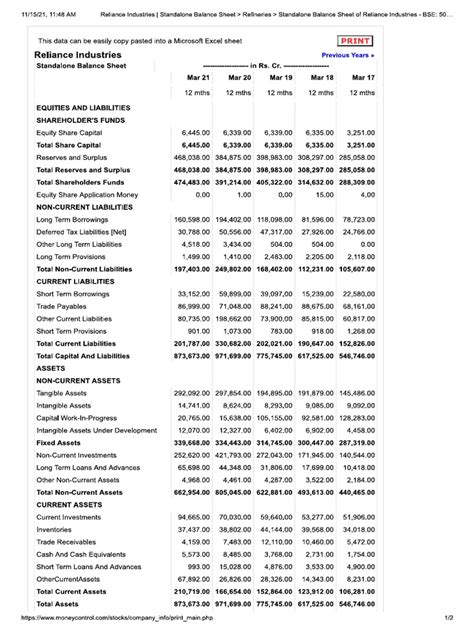 reliance balance sheet pdf