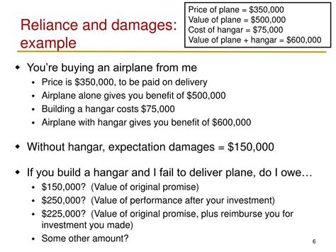 Reliance Damages Example