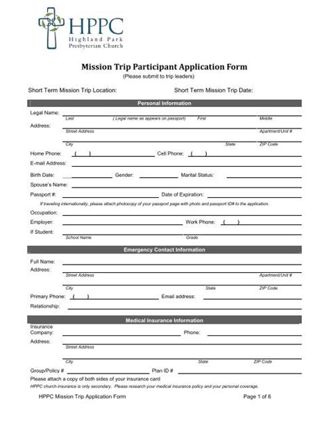 Relief Missions Trip Application Template