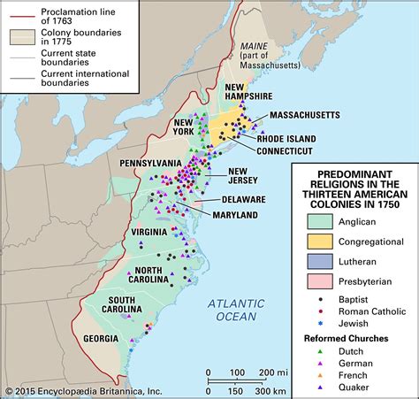 religion map of the thirteen colonies