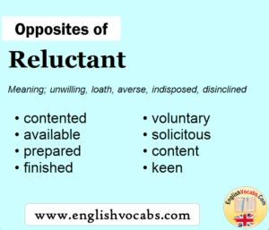 reluctant antonym definition meaning