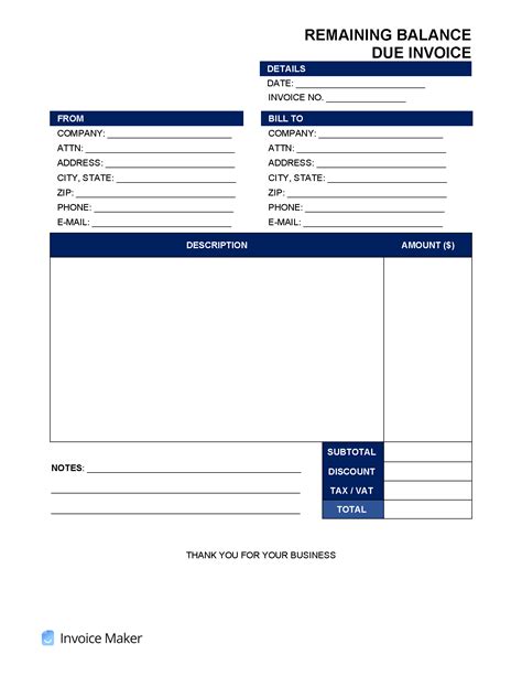 remaining balance invoice template