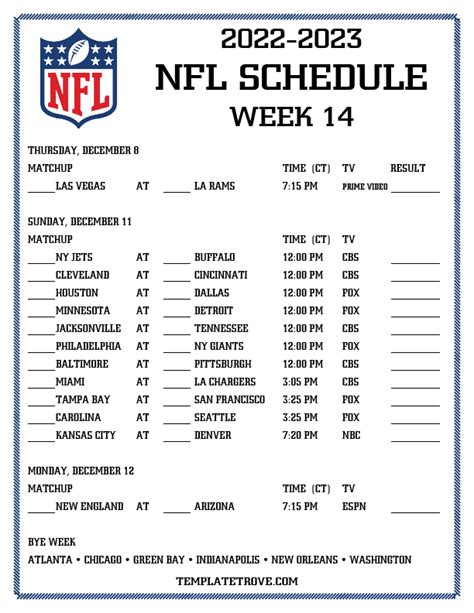 remaining nfl schedule week by week