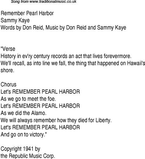 remember pearl harbor song lyrics