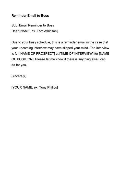 Reminder Email Example To Boss