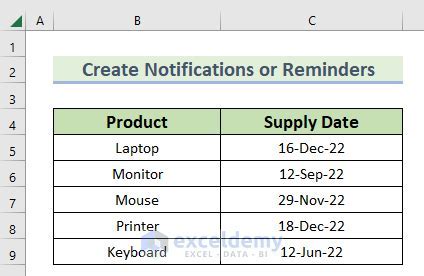 Reminder Functionality Excel Calendar