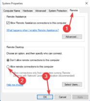 remote desktop cannot click start button