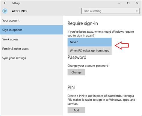 How to disable password when PC wakes up from sleep in windows 10