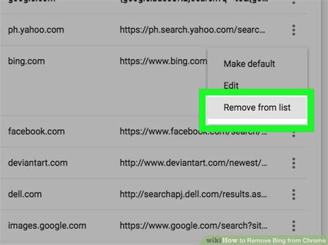 Remove Bing from the List of Search Engines