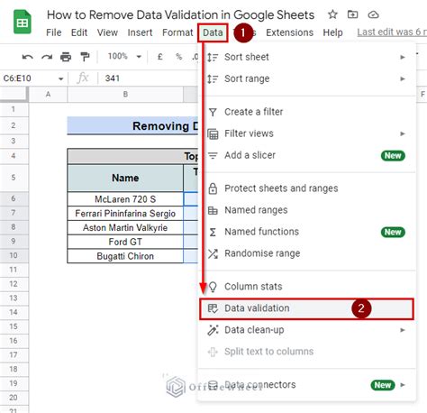 remove data validation from one cell google sheets